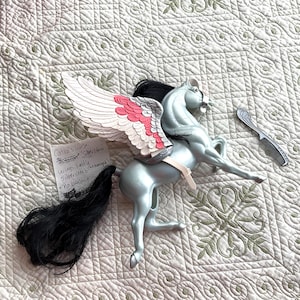 Silver Storm Catras häst, maktprinsessa, Pegasus, vingar, sadelkam, mask, utan borstfilt, 1980-talsleksaker, mästare i universum, MOTU-flickor