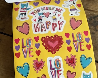 Valentines Day sticker book shiny foil unicorn hearts you make me happy love cat and dog 325 stickers school crafts Art valentine cards