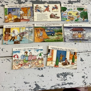 Lotto di cartoline divertenti, battute sulle brutte vacanze piovose, umorismo gentile, lotto di cartoline inutilizzate per il postcrossing, scrivere lettere o collezionare