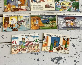Lote de cartões postais engraçados, piadas de férias chuvosas e ruins, humor suave, lote de cartões postais não utilizados para pós-cruzamento, escrita de cartas ou coleta