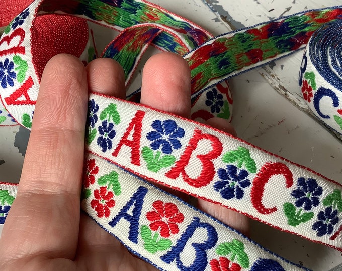 Abc Ribbons Kids Jacquard Ribbon, Blue and Red ABC Alphabet, Cute Child or Baby ...