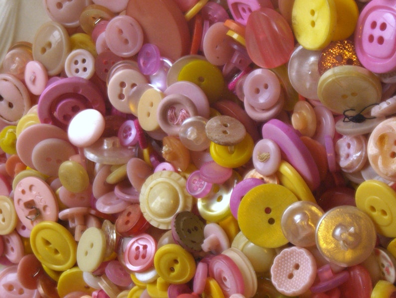 Pink Buttons lot, 100 vintage and new, valentines love, kids crafts sewing and art, hot pink button collection play sort count learning toy image 5