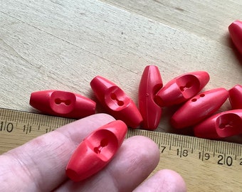 Red plastic sweater toggles lot replacement oval 2 hole vintage plastic frogs for knitting sweater cape coat cloak duffle craft nos