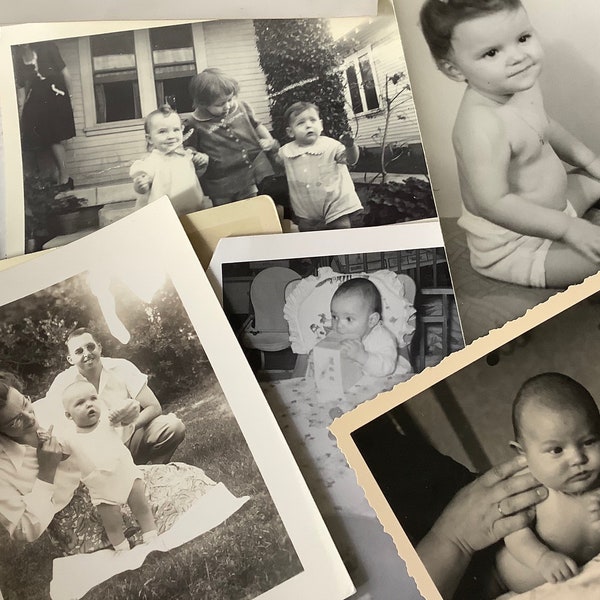 Antique photograph pack of babies children kids 20 vintage photographs mixed mystery lot 40s 50s 60s 70s black white for scrapbooks, display