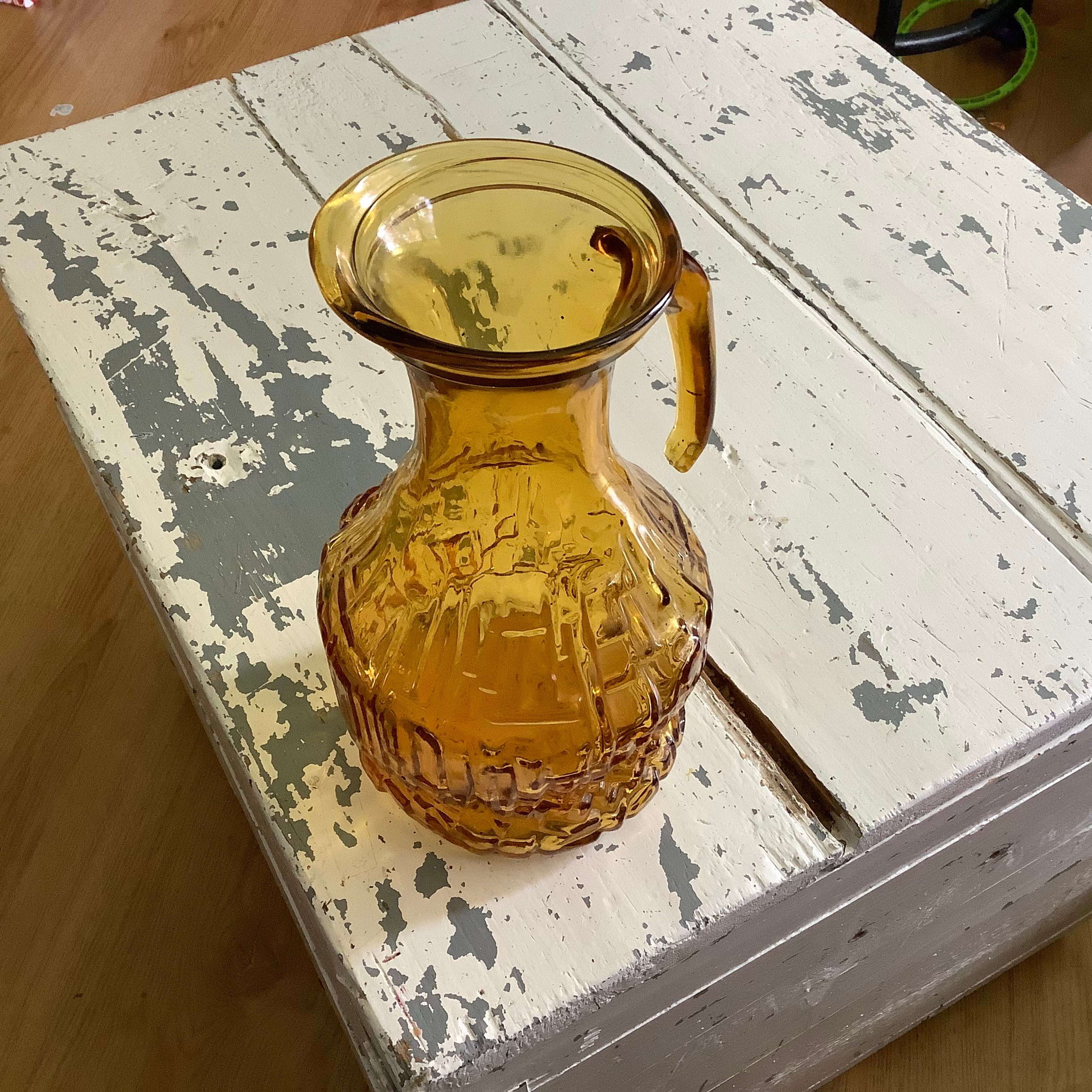 HAVING A PARTY? MidCentury Sangria Pitcher & 6 Glasses Handblown Amber Spain