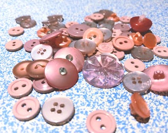 Pink Buttons lot, 100 vintage and new, valentines love, kids crafts sewing and art, hot pink button collection play sort count learning toy
