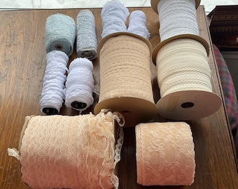 Rolo de renda vintage ESCOLHA máquina flor tecido padrão recortado rolo inteiro lote de 3 4 babados elástico grande volume anos 70 80 90 acabamento colagem arte