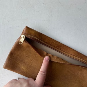 astuccio in similpelle con cerniera Lark pochette vintage anni '80 in ecopelle marrone semplice rettangolare porta trucchi astuccio per articoli da toeletta borsa da viaggio