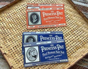 Rede de cabelo humano real ESCOLHA UMA Princesa Pat em envelopes com franja cortada marrom loiro malva novo antigo stock art deco embalagem efêmera 30s 40s