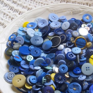 Blue buttons lot bulk supplies vintage and new kids crafts sewing and art, 100 blue teal lapis buttons collection play display bowl filler