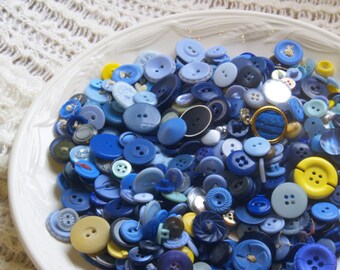 Blue buttons lot bulk supplies vintage and new kids crafts sewing and art, 100 blue teal lapis buttons collection play display bowl filler