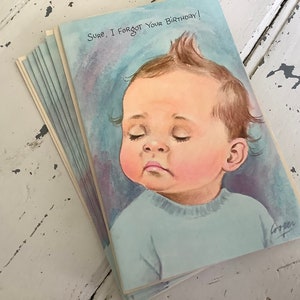 Jolie carte de voeux d'anniversaire Gibson vintage, anniversaire oublié tardif, bébé doux de marque Irresistibles, nouveau stock ancien, livraison gratuite USA Canada