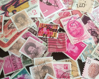 pink vintage stamps lot of 30