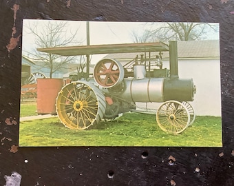 Steam engine postcard, single Russell Steam Traction tractor threshing machine engine, vintage collectible pioneer village steam punk art