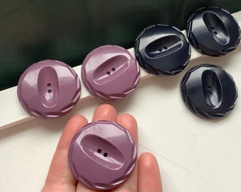 Replacement big coat buttons, 3 large purple or blue matching vintage plastic texture chunky carved sweater purse closure 1960s nos