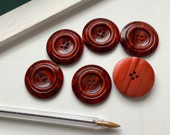 Deep red sweater buttons rust orange set 6 med large glossy matching vintage plastic color shifting knitting sweater purse craft 1960s nos