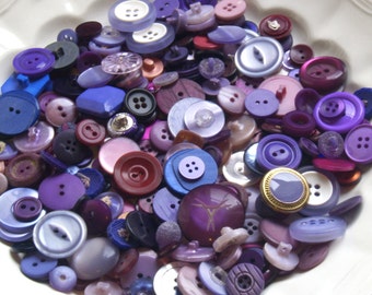 Vintage Buttons pack, vtg & new, kids crafts sorting sewing art, 100 purple mix, lavender button collection play display bowl filler