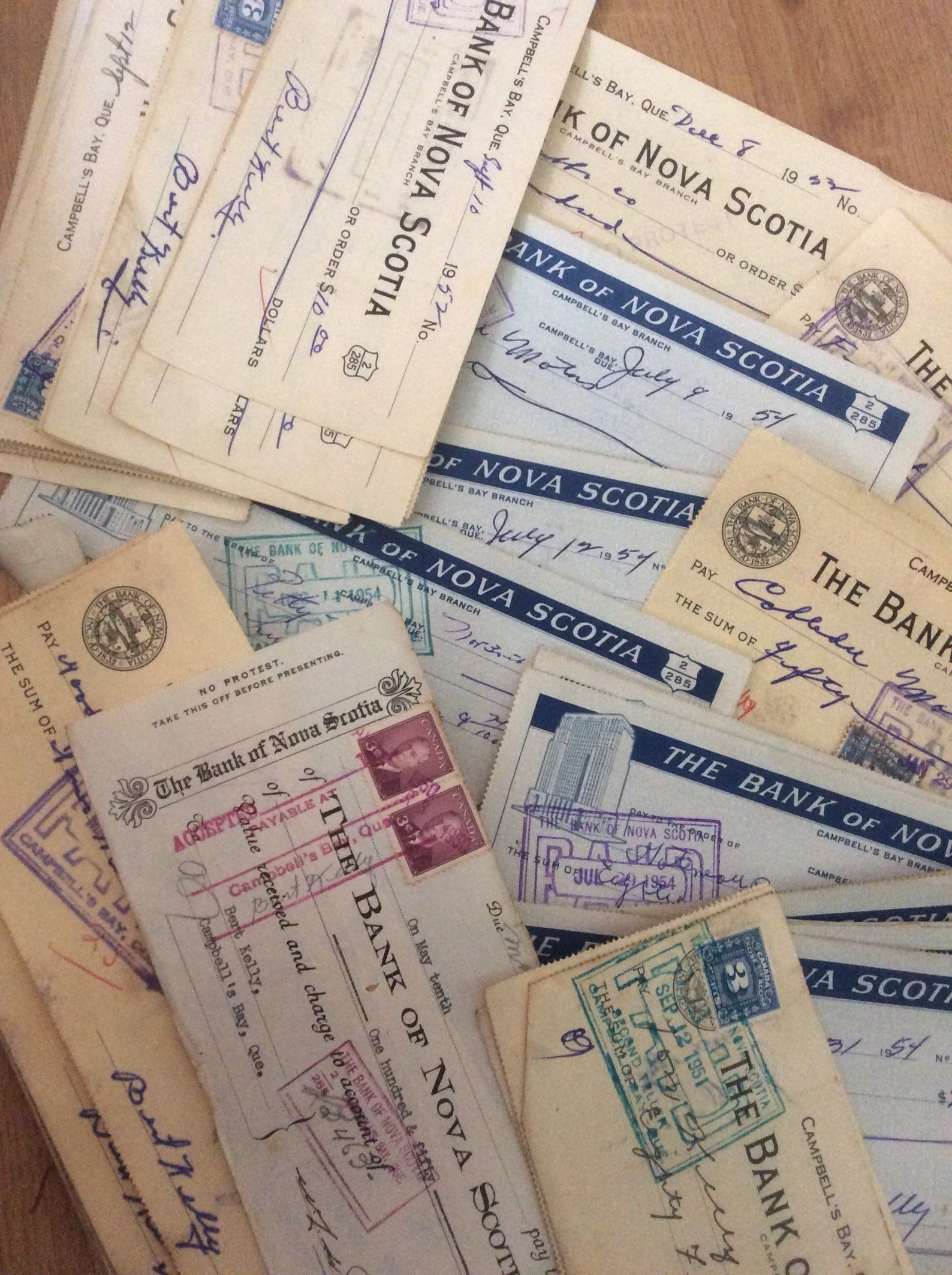 Vintage Cheques 30 Mixed Color 1950s Canadian Campbells Bay Quebec With ...