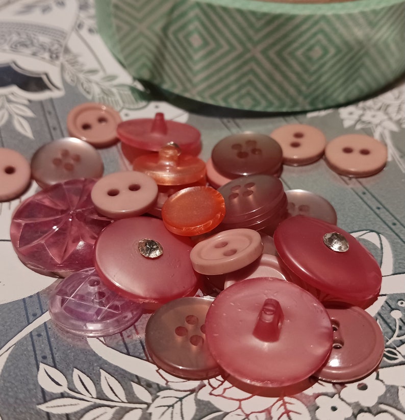 Pink Buttons lot, 100 vintage and new, valentines love, kids crafts sewing and art, hot pink button collection play sort count learning toy image 4