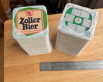 Zoller Bier Schwaben brau 2 full sleeve (100 each) beer coasters German pub bar bier hall decor collector reseller game with rules on back