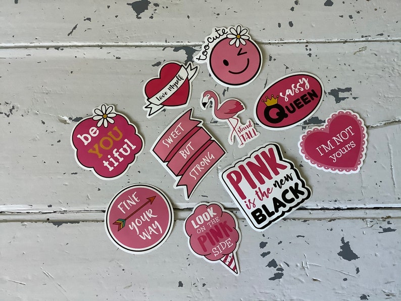 Vinyl Stickers Pack of 10 Cute Pvc Pink Stickers to Use on Your Laptop ...