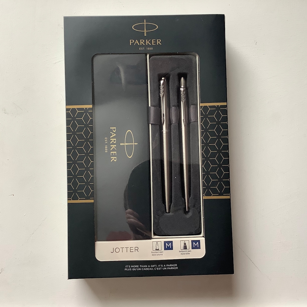Parker Pen Gift Set Jotter Ballpoint Medium Blue Ink Fountain Pen With