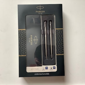 Parker pen gift set Jotter ballpoint medium blue ink fountain pen with M round ball nib stainless steel body arrow clip graduation promotion