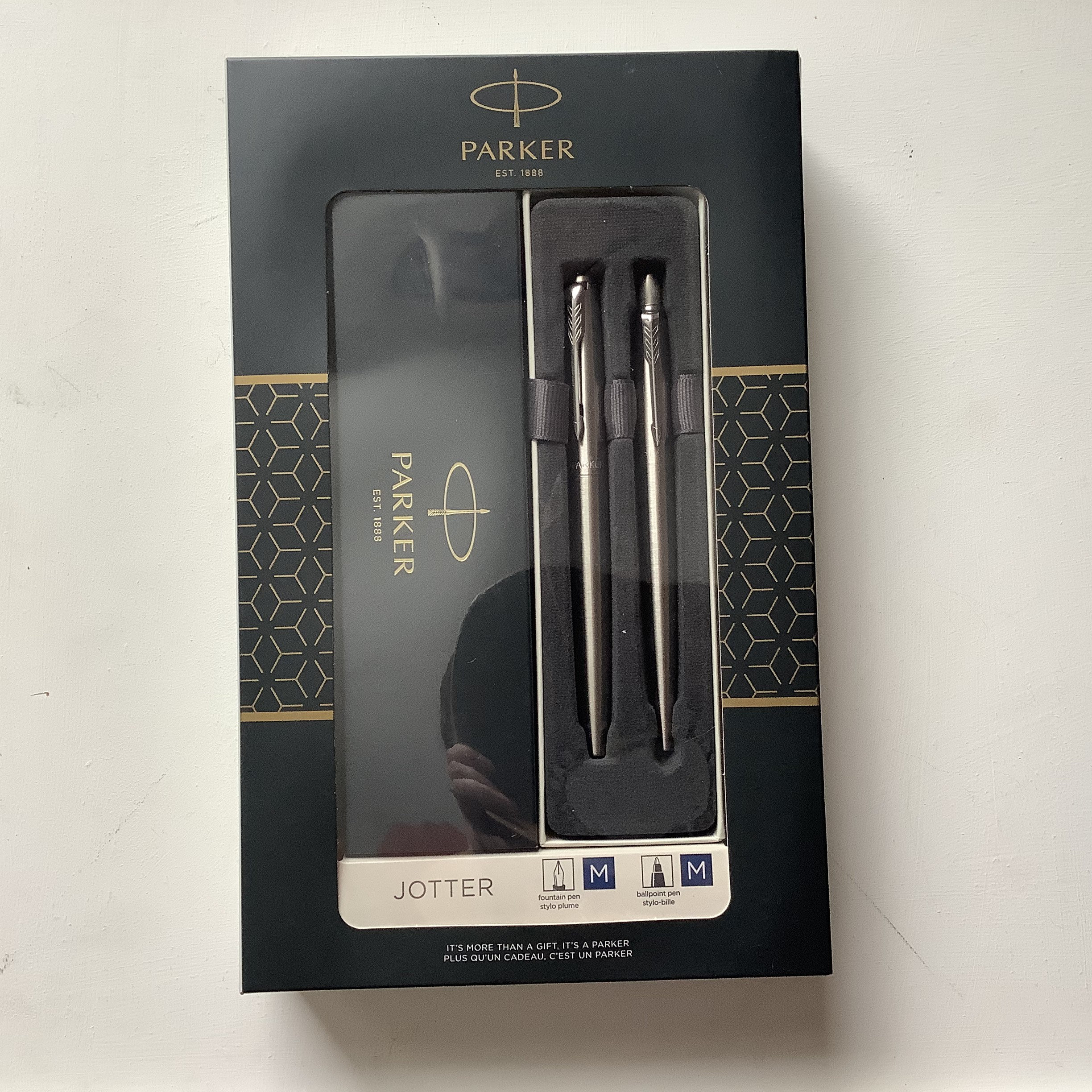 Parker Pen Gift Set Jotter Ballpoint Medium Blue Ink Fountain Pen With M Round Ball Nib Stainless Steel Body Arrow Clip Graduation Promotion Etsy UK