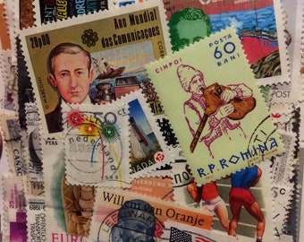 Stamp pack, lot of 100 mixed multi colour stamps for crafting  collage art and junk journal, neutrals and multiple colours