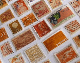 Sellos para manualidades, lote vintage de 30 naranjas vibrantes para arte de collage de papel (álbum de recortes, diario basura), efímeras antiguas, correo usado
