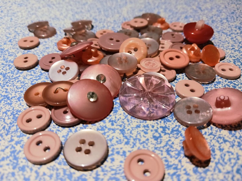 Pink Buttons lot, 100 vintage and new, valentines love, kids crafts sewing and art, hot pink button collection play sort count learning toy image 2