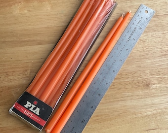 Skinny orange taper candles 8pc PIA brand finest Danish quality 28cmx13mm Denmark Copenhagen holiday Hanukkah full sealed package plus 2