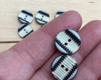 Carved shirt buttons, 6 small stripe cream brown matching vintage plastic texture ethnic blouse collectible, sweater sew closure 1960s nos
