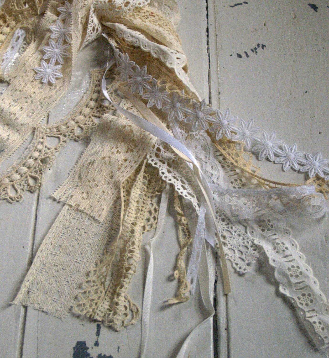 Lace mixed lot 30pcs x 12" each, white vintage lace ribbon for junk journal small pieces sewing art craft sewing doll making upcycle kids