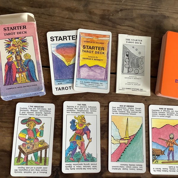 Starter Tarot card deck, rare vintage complete deck of 78 cards in box with booklet, explanations on cards learn to read tarot divination