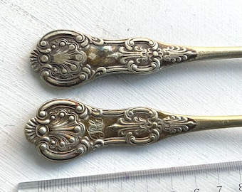 Par de garfos de jantar vintage com padrão de reis, prato de prata inglês contrastado, motivos náuticos giratórios, talheres antigos para joias