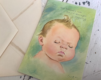 Vintage cute Gibson birthday greeting card, getting old birthday, Irresistibles brand funny baby new old stock, free shipping USA Canada