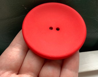 Huge red coat button 1 large simple flat vintage plastic matte oversized 2 hole sew through collectible craft jewellery purse 1960s nos 2”