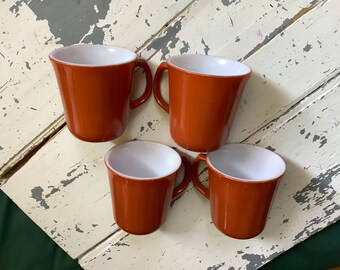 Canecas Corning 4 vidro de leite branco dos EUA por dentro com revestimento externo marrom laranja escuro de terracota, conjunto de xícaras de chá de café exterior pintadas de sienna