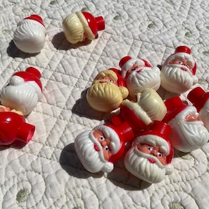 Vintage blow mold santa head Christmas string light bulb covers plastic faces with hats  lot of 12