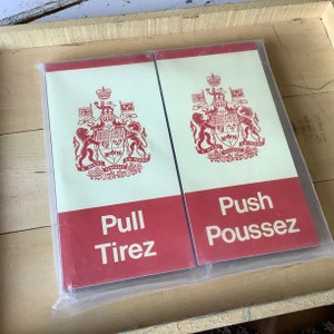 Canadian Ottawa push pull signs federal government building door plaques pair vintage original package for bar pub washroom business front