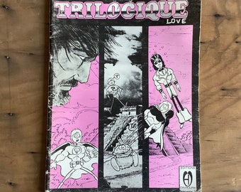 Trilogic Love French magazine 1987 Editions d’amour Quebec Canada, pink and black small print artist zine 80s 90s art zine