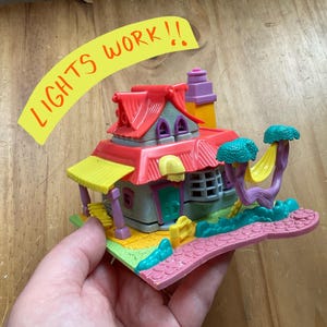 Polly pocket 1994 compact light up kitty house WORKING tested double level play set only no dolls blue bird toys village town 70s theme pet