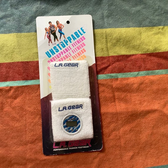 LA Gear unstoppable digital sport watch vintage 90s on wrist sweat band for exercise running cycling in original package 80s fitness