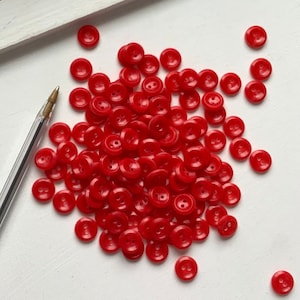 Small red shirt buttons set 10 25 100 matching 12mm vintage plastic simple kids women dress sewing craft art purse closure 1960s nos