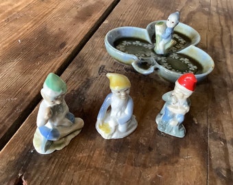 Rare wade whimsies leprechaun CHOOSE ONE of 3 stamped made in Ireland cobbler gnomes red yellow blue hat vintage