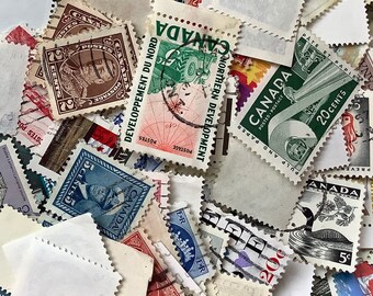 300 mixed Canadian stamps, all used and off paper, unsearched killoware for crafts, journals, glue books, postcard guest books