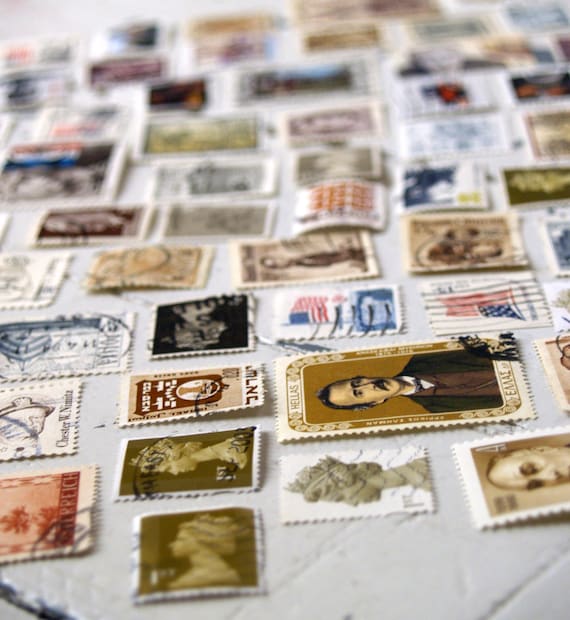 Neutral stamps 100 mixed brown black grey postage stamps lot of crafting collage travel art scrapbook embelisment old stamps canada england