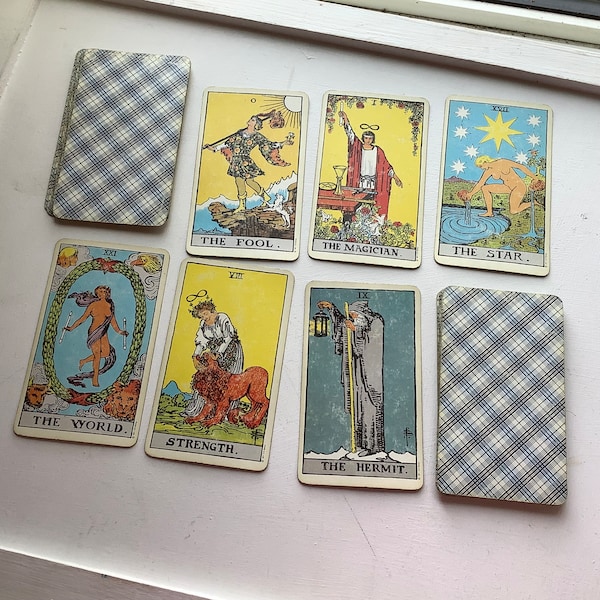 Tarot replacement card USED single Rider Waite 1971 US games systems classic blue plaid replace lost damaged for crafts spells altar gift