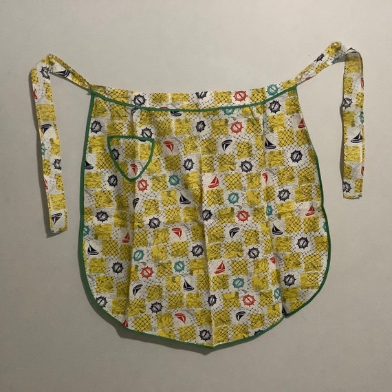 1950s cotton house wife half apron, handmade flor… - image 2